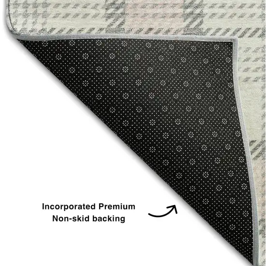 Pink Ivory And Gray Plaid Washable Area Rug With UV Protection Photo 6