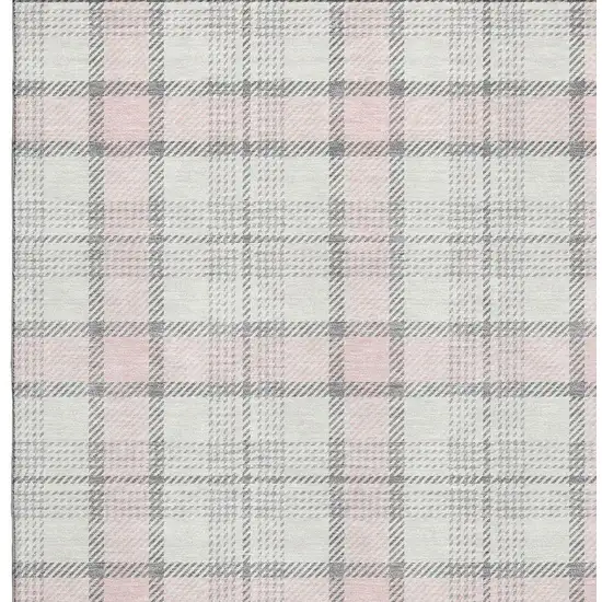 Pink Ivory And Gray Plaid Washable Area Rug With UV Protection Photo 2