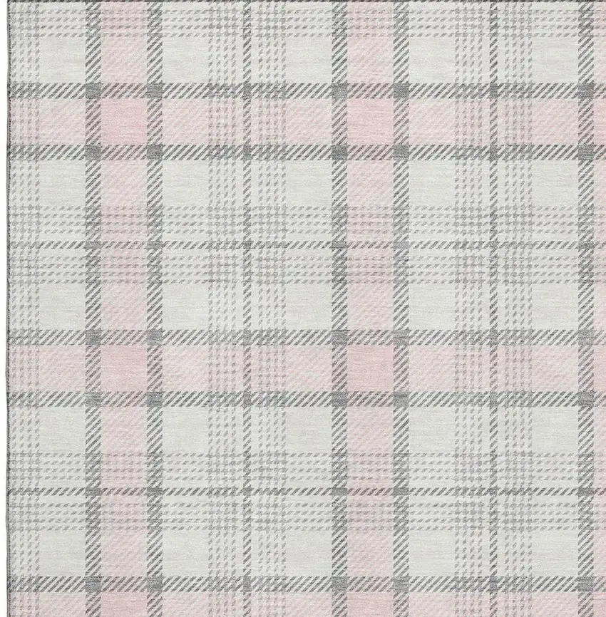 Pink Ivory And Gray Plaid Washable Area Rug With UV Protection Photo 2