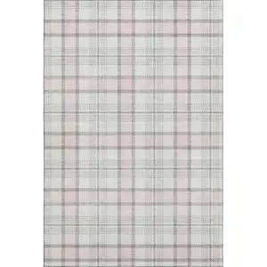 Photo of Pink Ivory And Gray Plaid Washable Area Rug With UV Protection