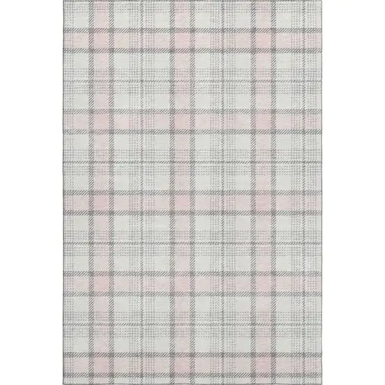 Pink Ivory And Gray Plaid Washable Area Rug With UV Protection Photo 1