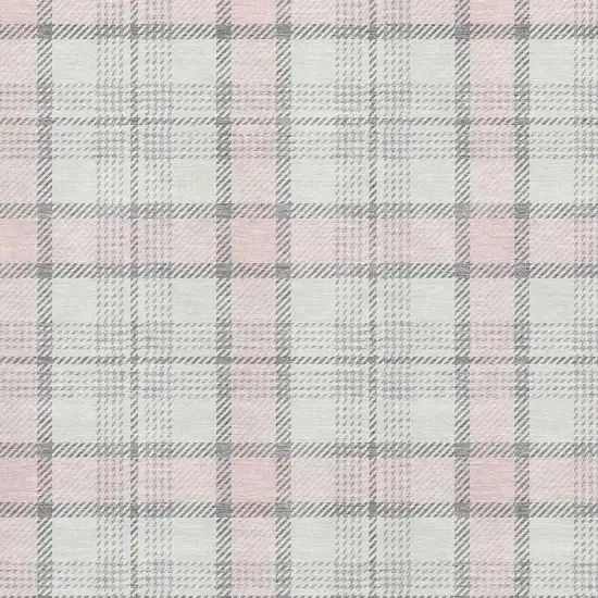 Pink Ivory And Gray Plaid Washable Area Rug With UV Protection Photo 2