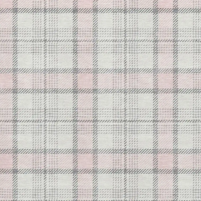 Pink Ivory And Gray Plaid Washable Area Rug With UV Protection Photo 2