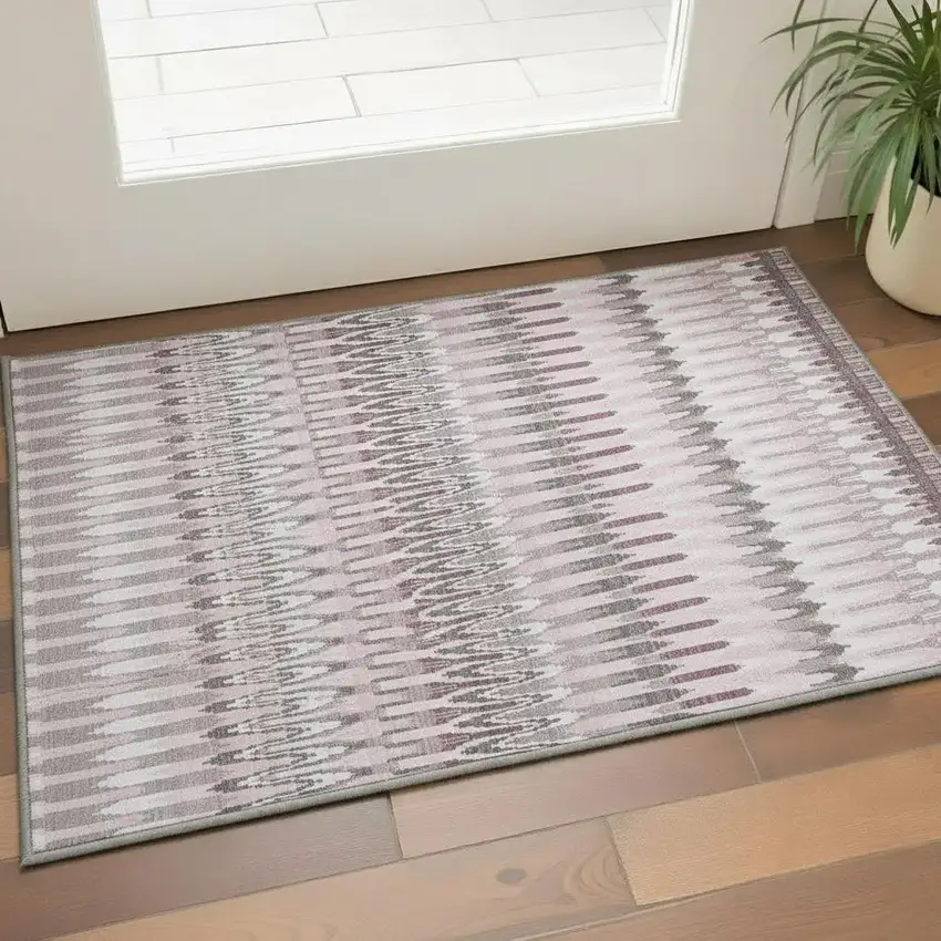 Pink Ivory And Gray Southwestern Washable Area Rug With UV Protection Photo 2