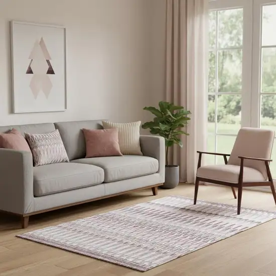 Pink Ivory And Gray Southwestern Washable Area Rug With UV Protection Photo 1