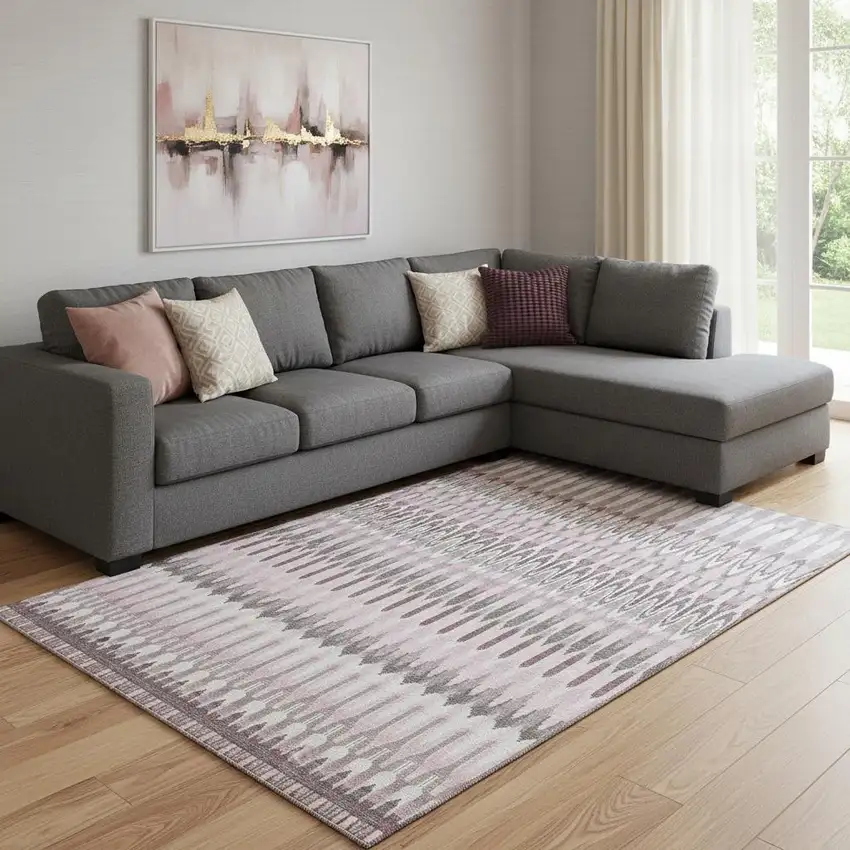 Pink Ivory And Gray Southwestern Washable Area Rug With UV Protection Photo 1