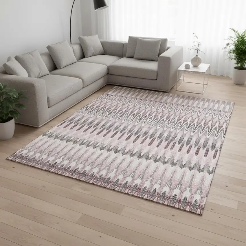 Pink Ivory And Gray Southwestern Washable Area Rug With UV Protection Photo 2