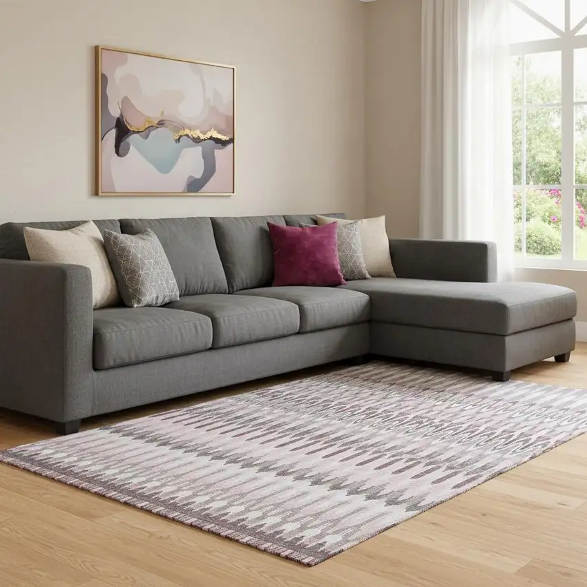 Pink Ivory And Gray Southwestern Washable Area Rug With UV Protection Photo 1