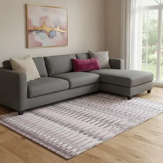 Pink Ivory And Gray Southwestern Washable Area Rug With UV Protection Photo 1