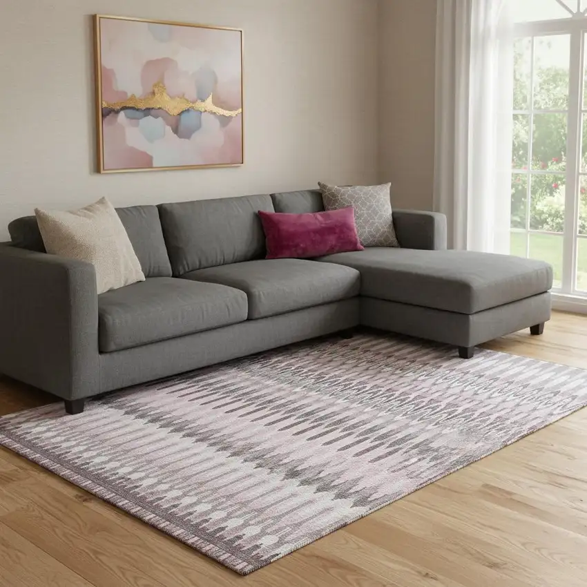 Pink Ivory And Gray Southwestern Washable Area Rug With UV Protection Photo 1