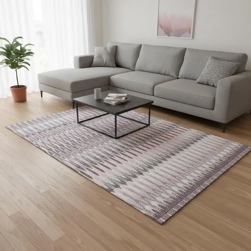 Pink Ivory And Gray Southwestern Washable Area Rug With UV Protection Photo 2