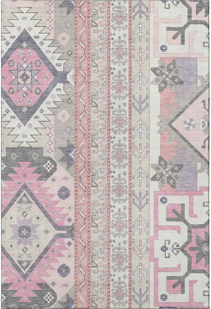 Pink Ivory And Gray Southwestern Washable Area Rug With UV Protection Photo 3