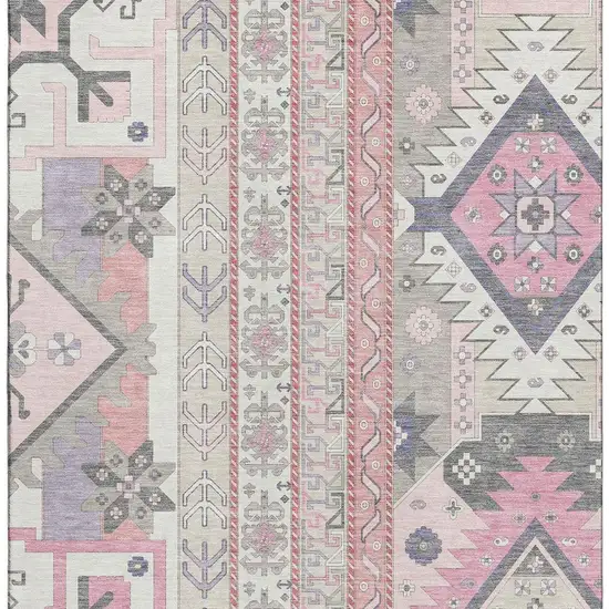 Pink Ivory And Gray Southwestern Washable Area Rug With UV Protection Photo 2