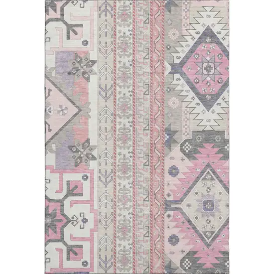 Pink Ivory And Gray Southwestern Washable Area Rug With UV Protection Photo 1