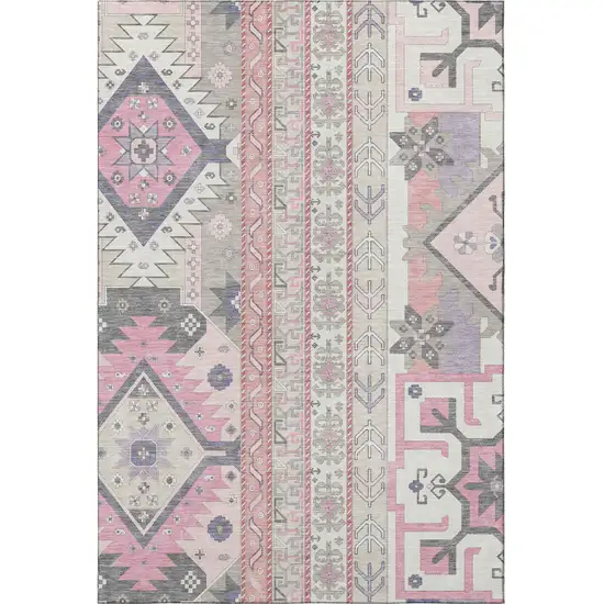 Pink Ivory And Gray Southwestern Washable Area Rug With UV Protection Photo 3