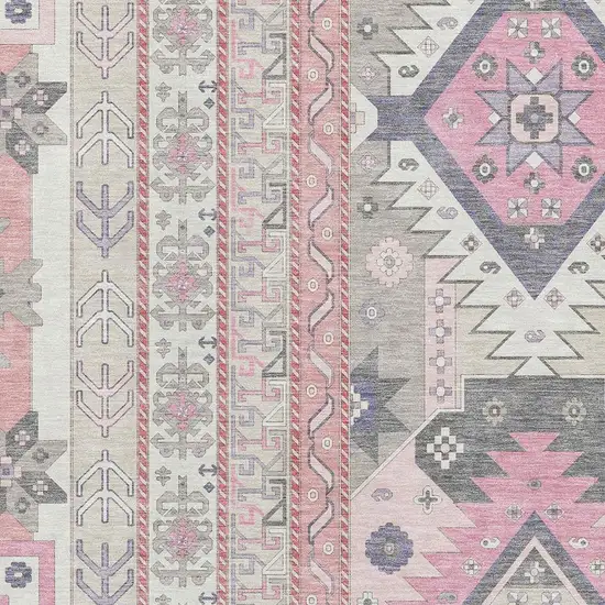 Pink Ivory And Gray Southwestern Washable Area Rug With UV Protection Photo 2