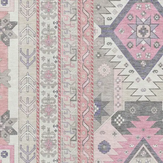 Pink Ivory And Gray Southwestern Washable Area Rug With UV Protection Photo 2