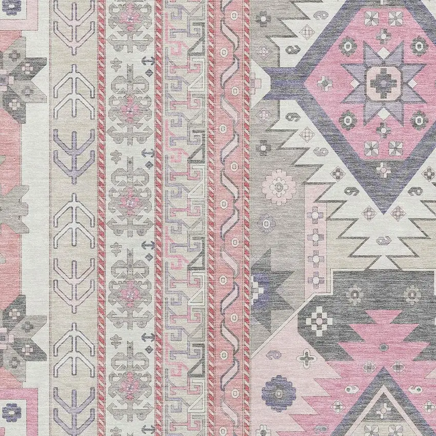 Pink Ivory And Gray Southwestern Washable Area Rug With UV Protection Photo 2