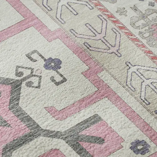 Pink Ivory And Gray Southwestern Washable Area Rug With UV Protection Photo 9