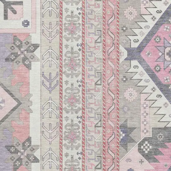 Pink Ivory And Gray Southwestern Washable Area Rug With UV Protection Photo 2