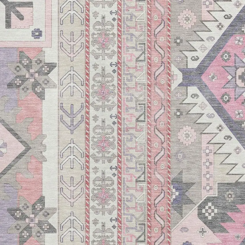 Pink Ivory And Gray Southwestern Washable Area Rug With UV Protection Photo 2