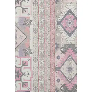 Photo of Pink Ivory And Gray Southwestern Washable Area Rug With UV Protection