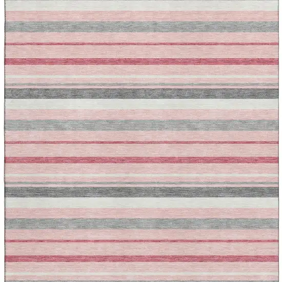 Pink Ivory And Gray Striped Washable Area Rug With UV Protection Photo 3
