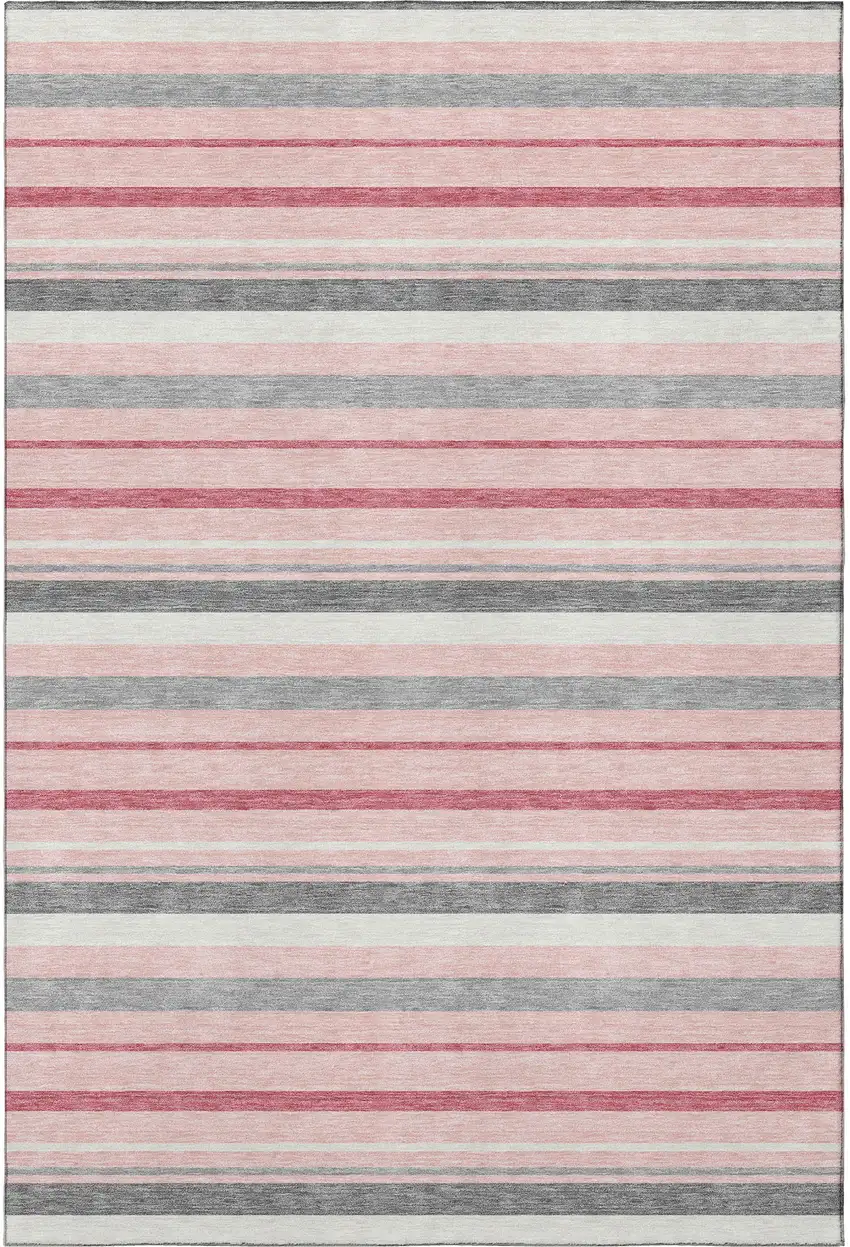 Pink Ivory And Gray Striped Washable Area Rug With UV Protection Photo 4