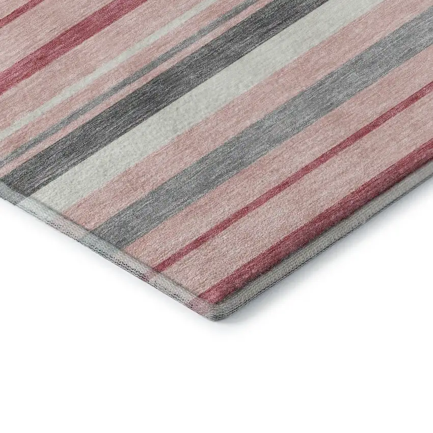 Pink Ivory And Gray Striped Washable Area Rug With UV Protection Photo 7