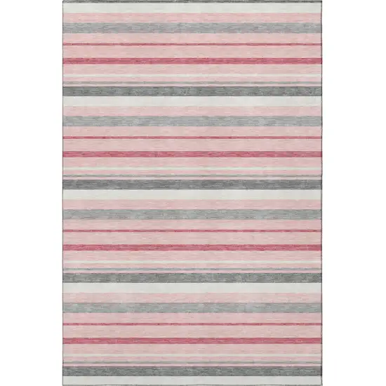 Pink Ivory And Gray Striped Washable Area Rug With UV Protection Photo 3