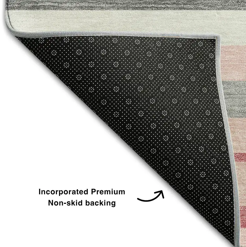 Pink Ivory And Gray Striped Washable Area Rug With UV Protection Photo 6