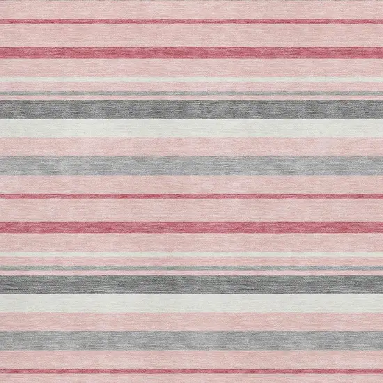 Pink Ivory And Gray Striped Washable Area Rug With UV Protection Photo 3