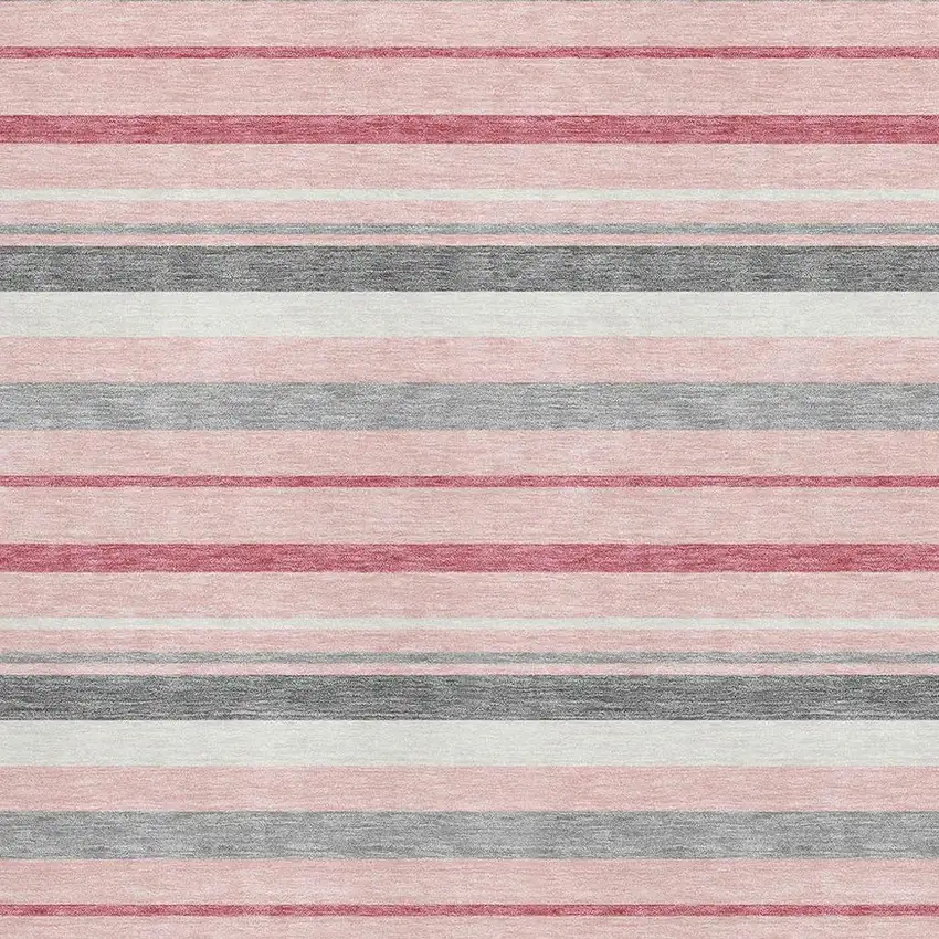 Pink Ivory And Gray Striped Washable Area Rug With UV Protection Photo 3
