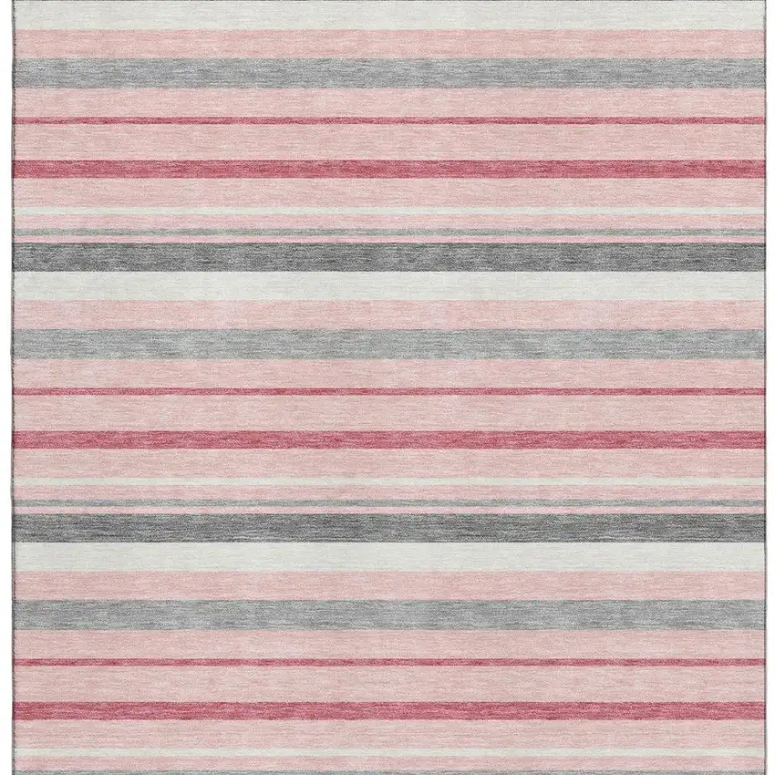 Pink Ivory And Gray Striped Washable Area Rug With UV Protection Photo 4