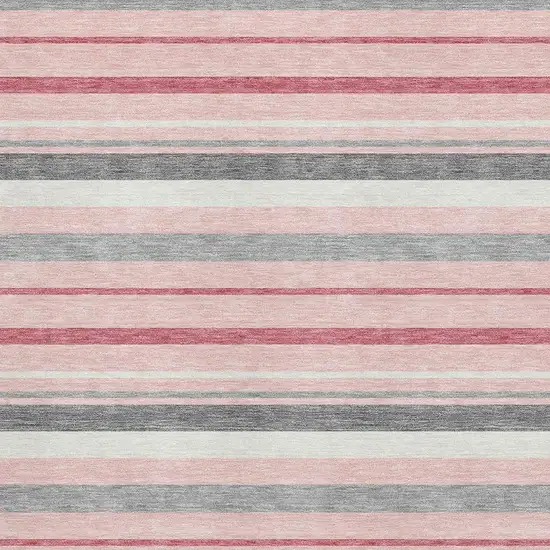 Pink Ivory And Gray Striped Washable Area Rug With UV Protection Photo 3