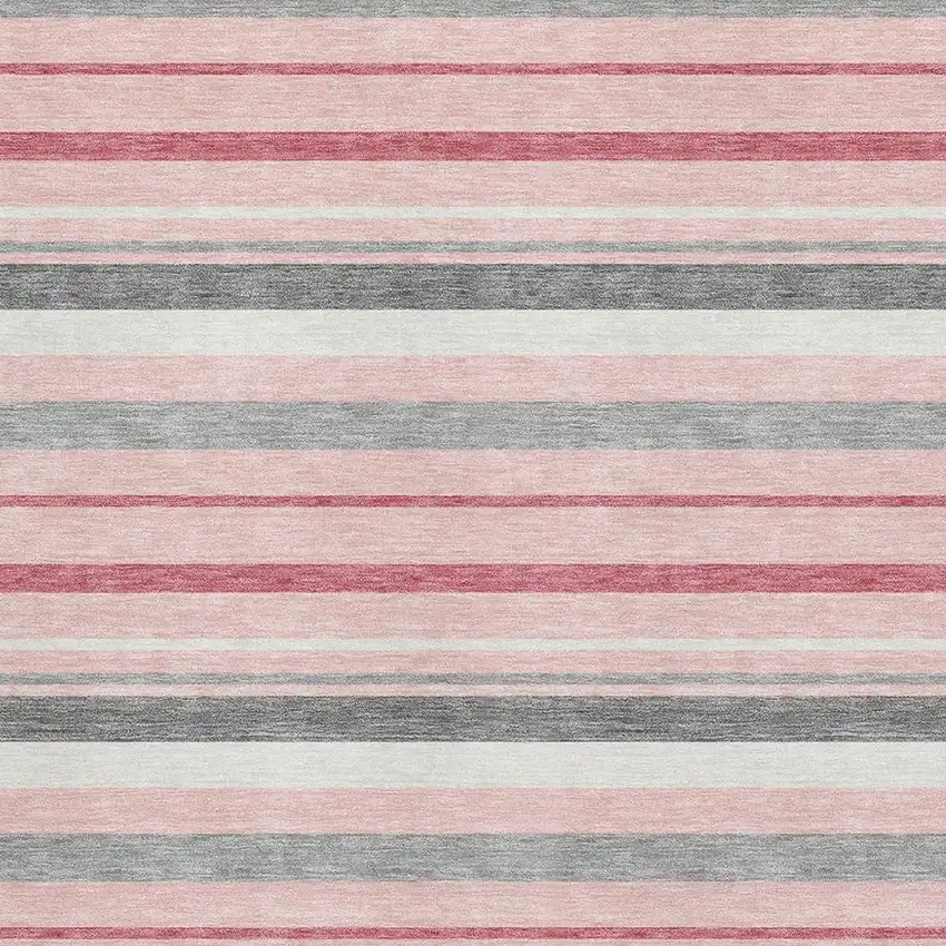 Pink Ivory And Gray Striped Washable Area Rug With UV Protection Photo 3