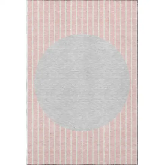 Pink Ivory And Gray Striped Washable Area Rug With UV Protection Photo 3