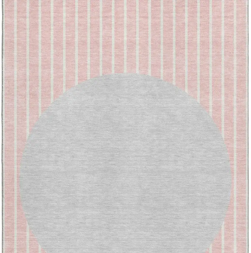 Pink Ivory And Gray Striped Washable Area Rug With UV Protection Photo 2