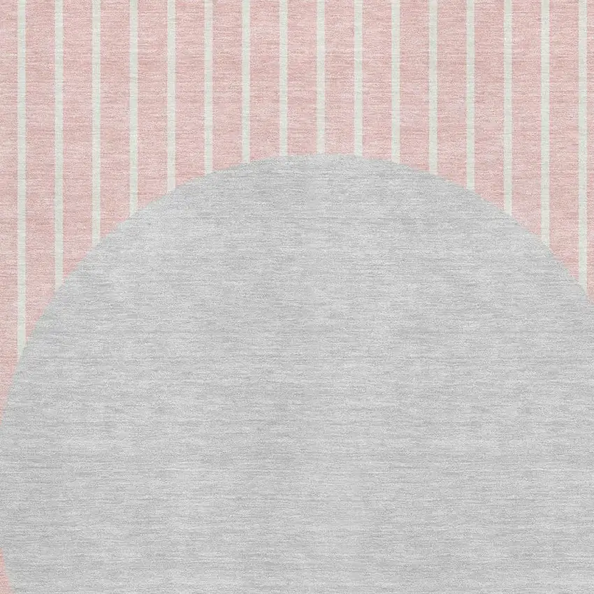 Pink Ivory And Gray Striped Washable Area Rug With UV Protection Photo 2