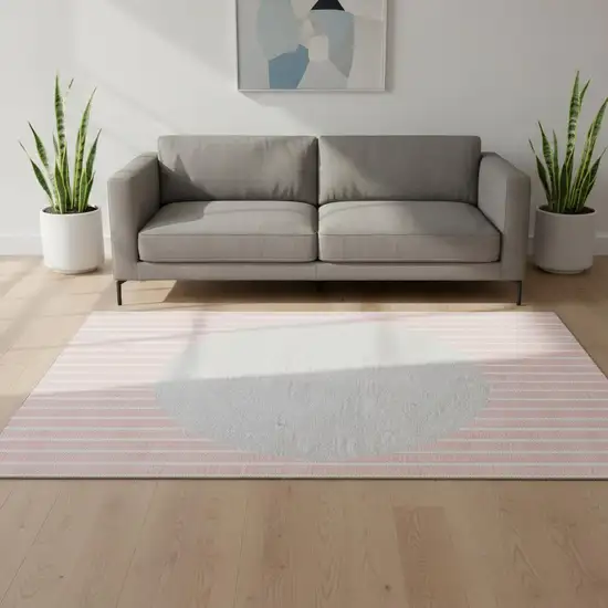 Pink Ivory And Gray Striped Washable Area Rug With UV Protection Photo 2