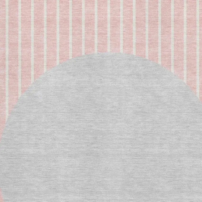 Pink Ivory And Gray Striped Washable Area Rug With UV Protection Photo 2
