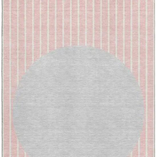 Pink Ivory And Gray Striped Washable Area Rug With UV Protection Photo 3