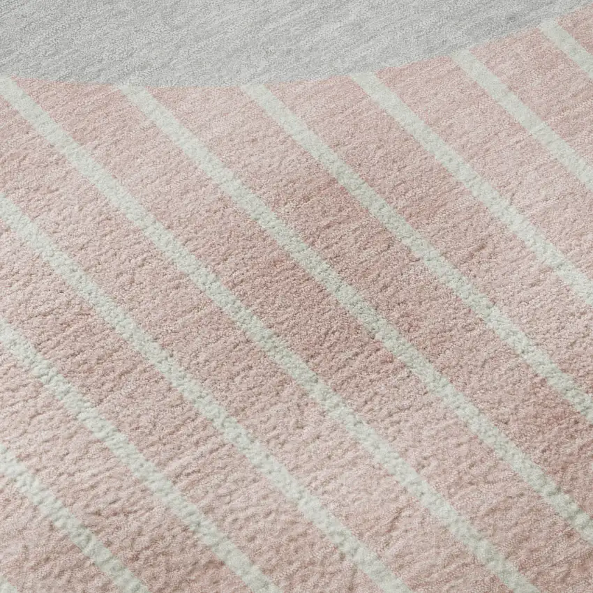 Pink Ivory And Gray Striped Washable Area Rug With UV Protection Photo 9