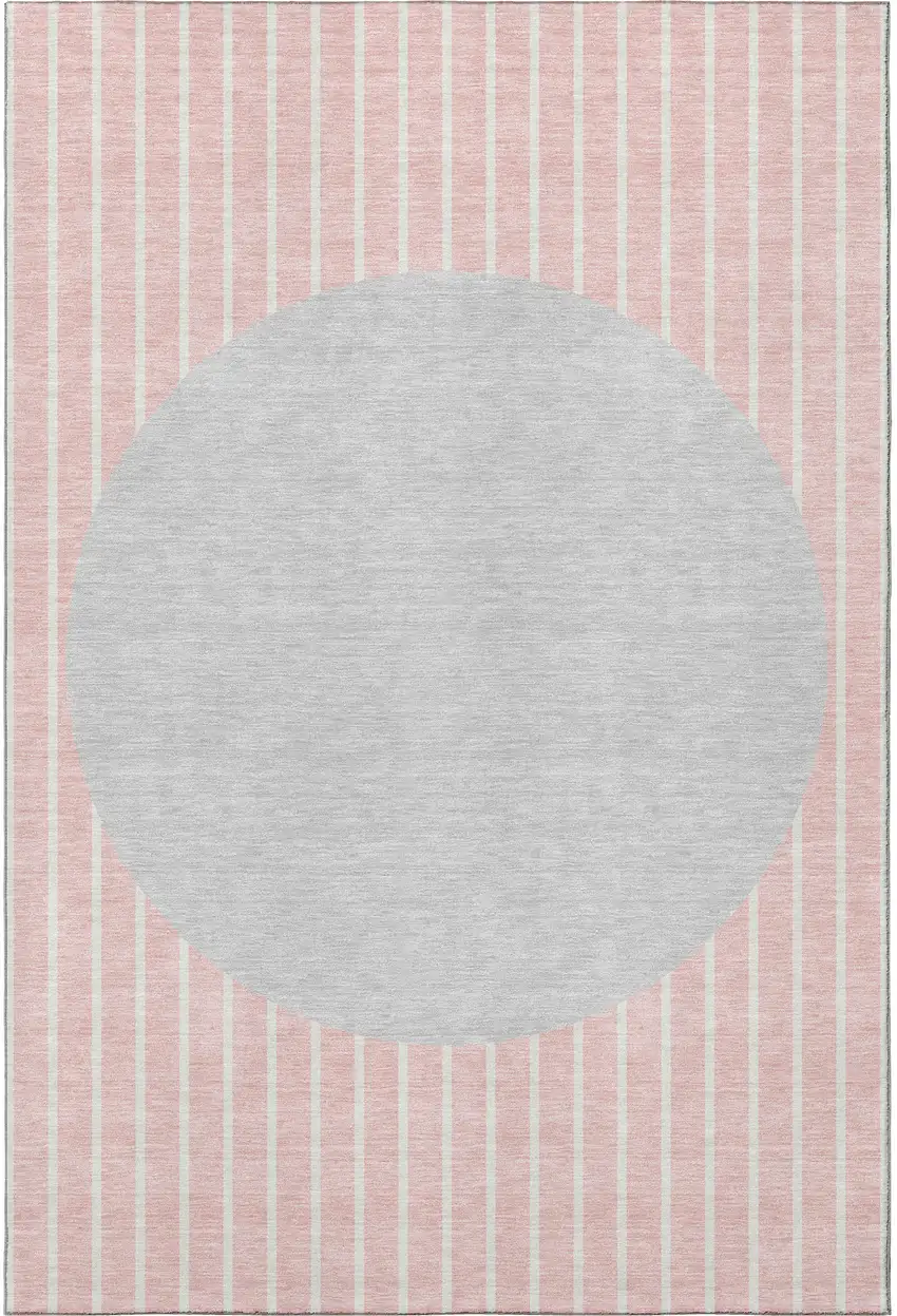 Pink Ivory And Gray Striped Washable Area Rug With UV Protection Photo 3