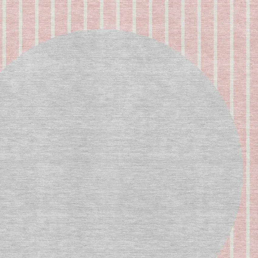 Pink Ivory And Gray Striped Washable Area Rug With UV Protection Photo 3