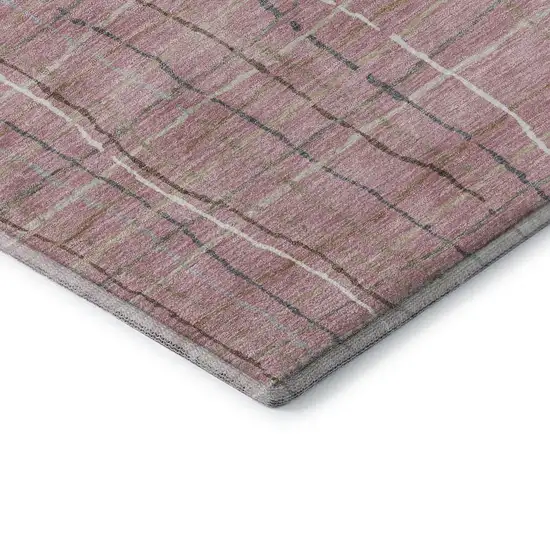 Pink Ivory And Gray Striped Washable Area Rug With UV Protection Photo 5