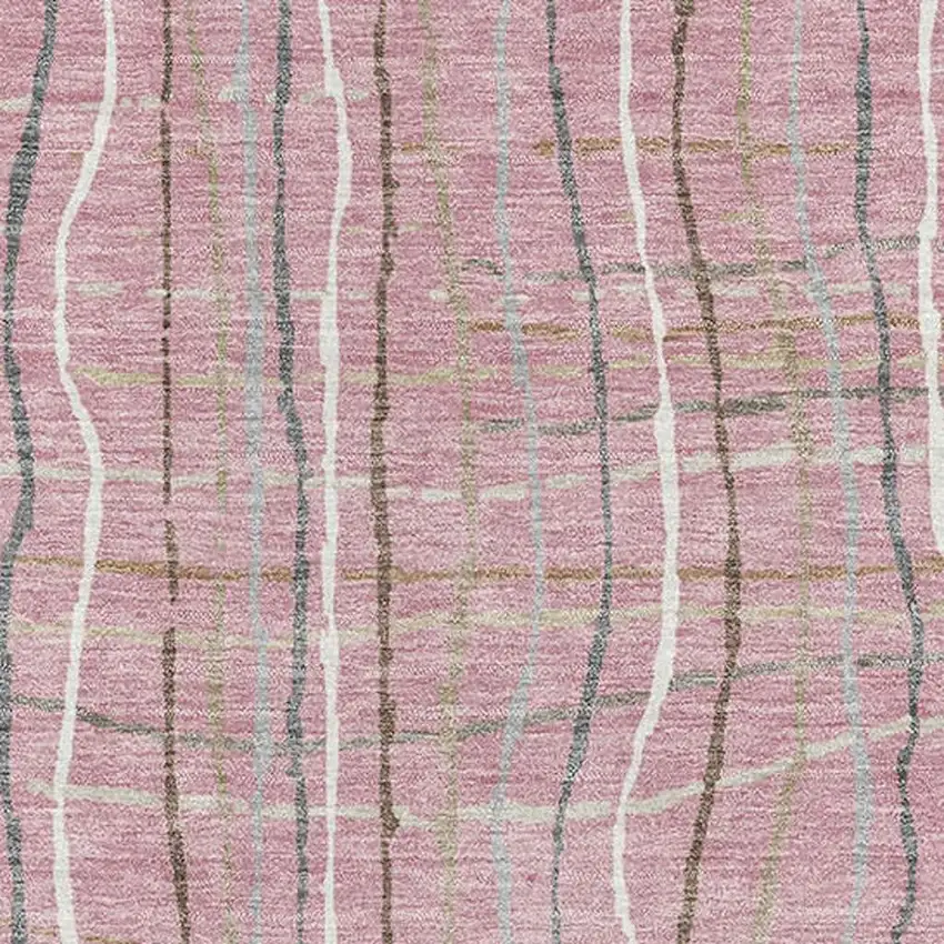 Pink Ivory And Gray Striped Washable Area Rug With UV Protection Photo 3
