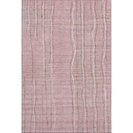 Pink Ivory And Gray Striped Washable Area Rug With UV Protection Photo 3