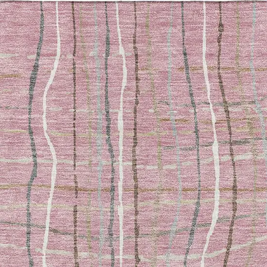 Pink Ivory And Gray Striped Washable Area Rug With UV Protection Photo 3