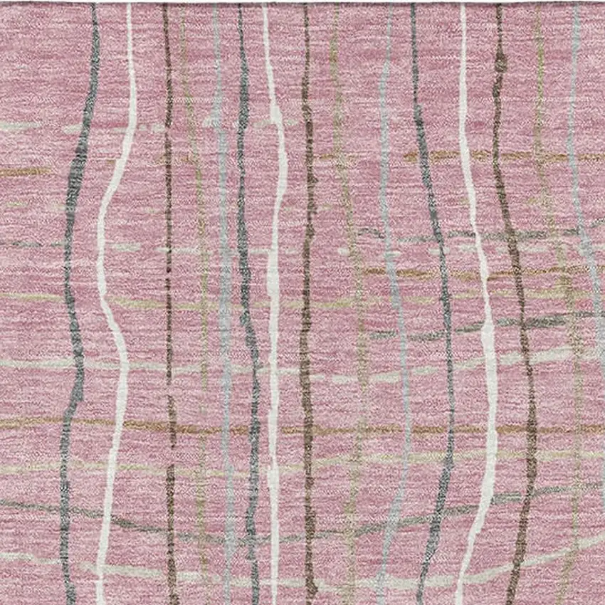 Pink Ivory And Gray Striped Washable Area Rug With UV Protection Photo 3